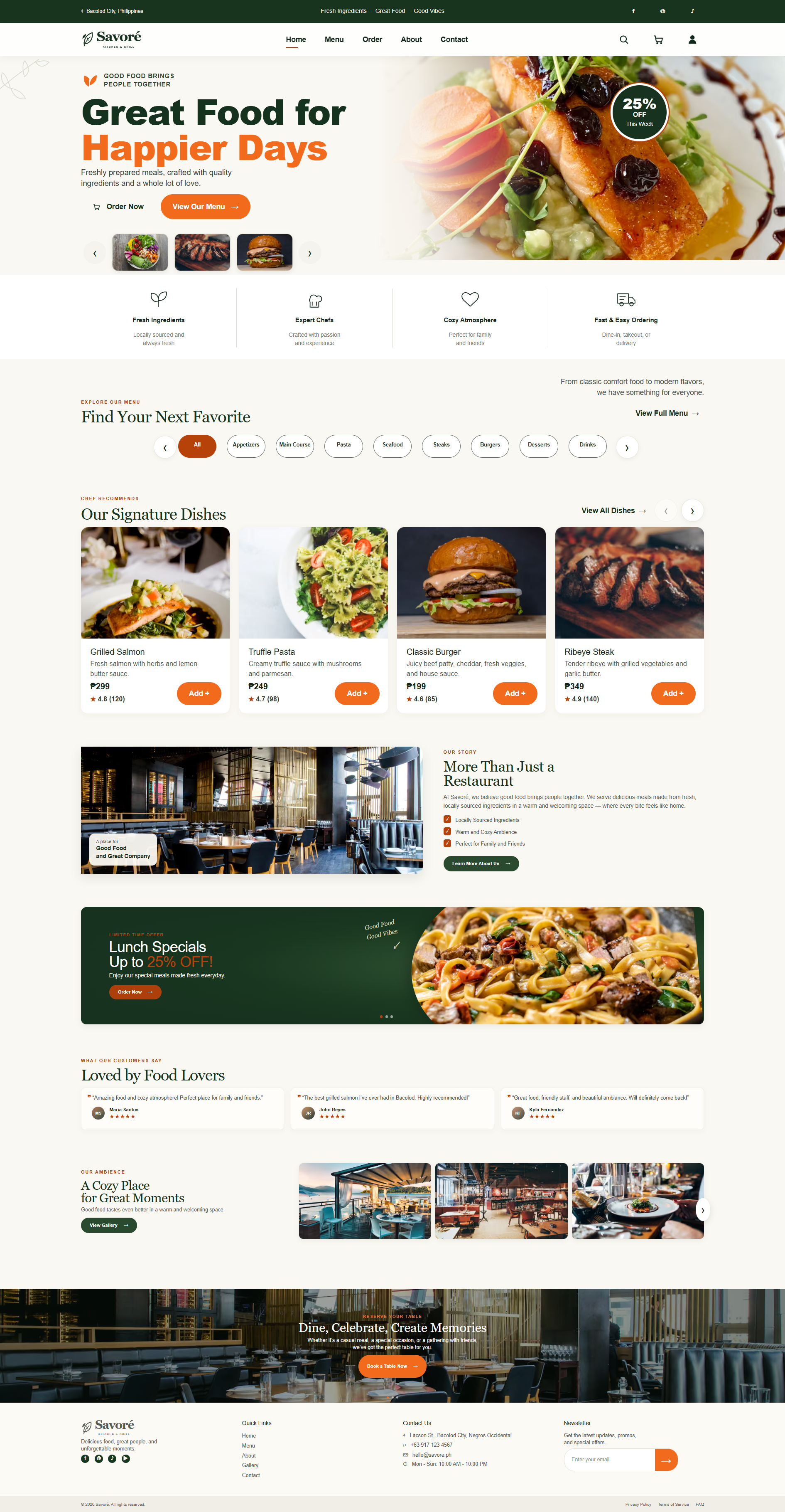 Savore Restaurant homepage preview