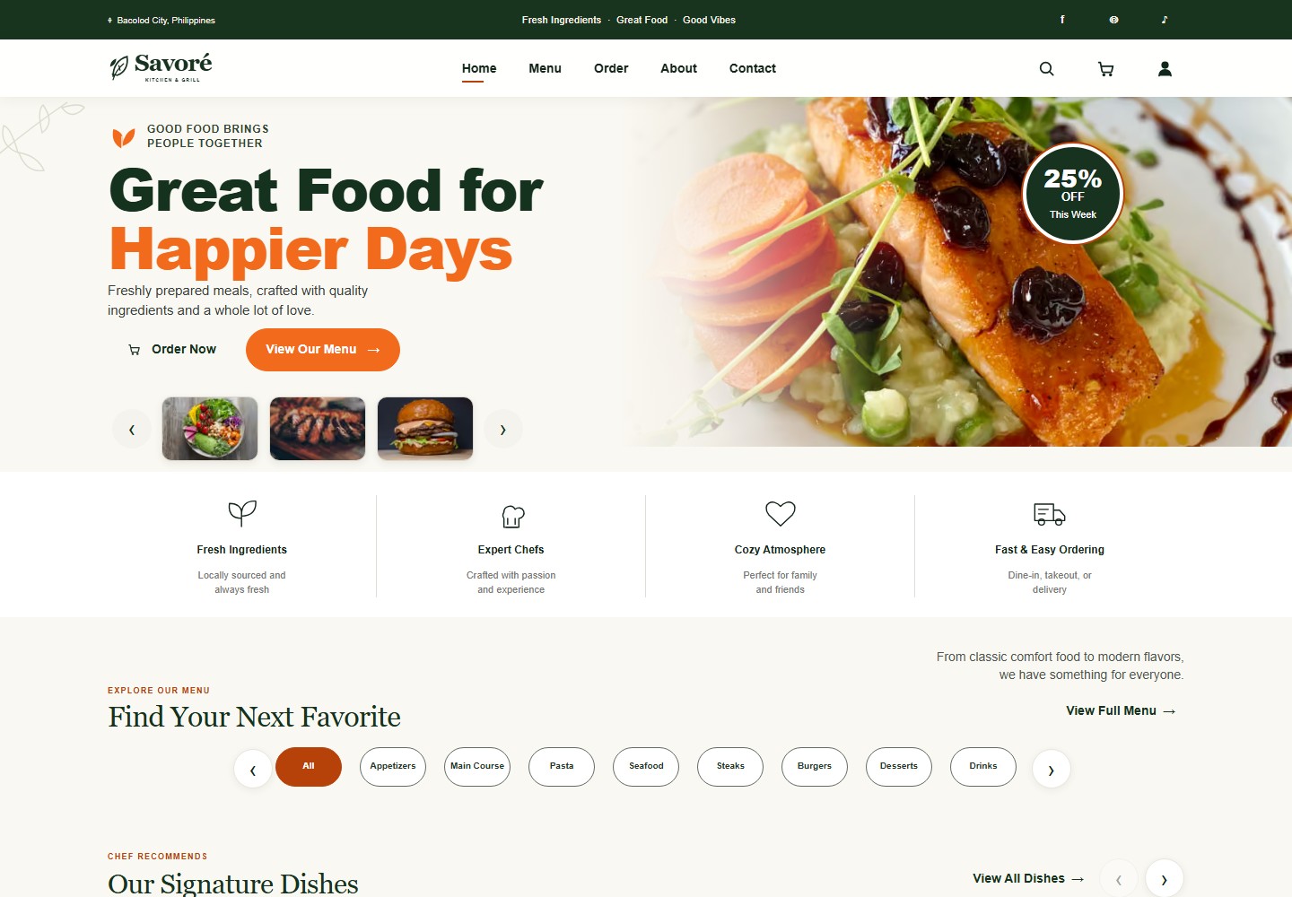 Savore Restaurant homepage preview