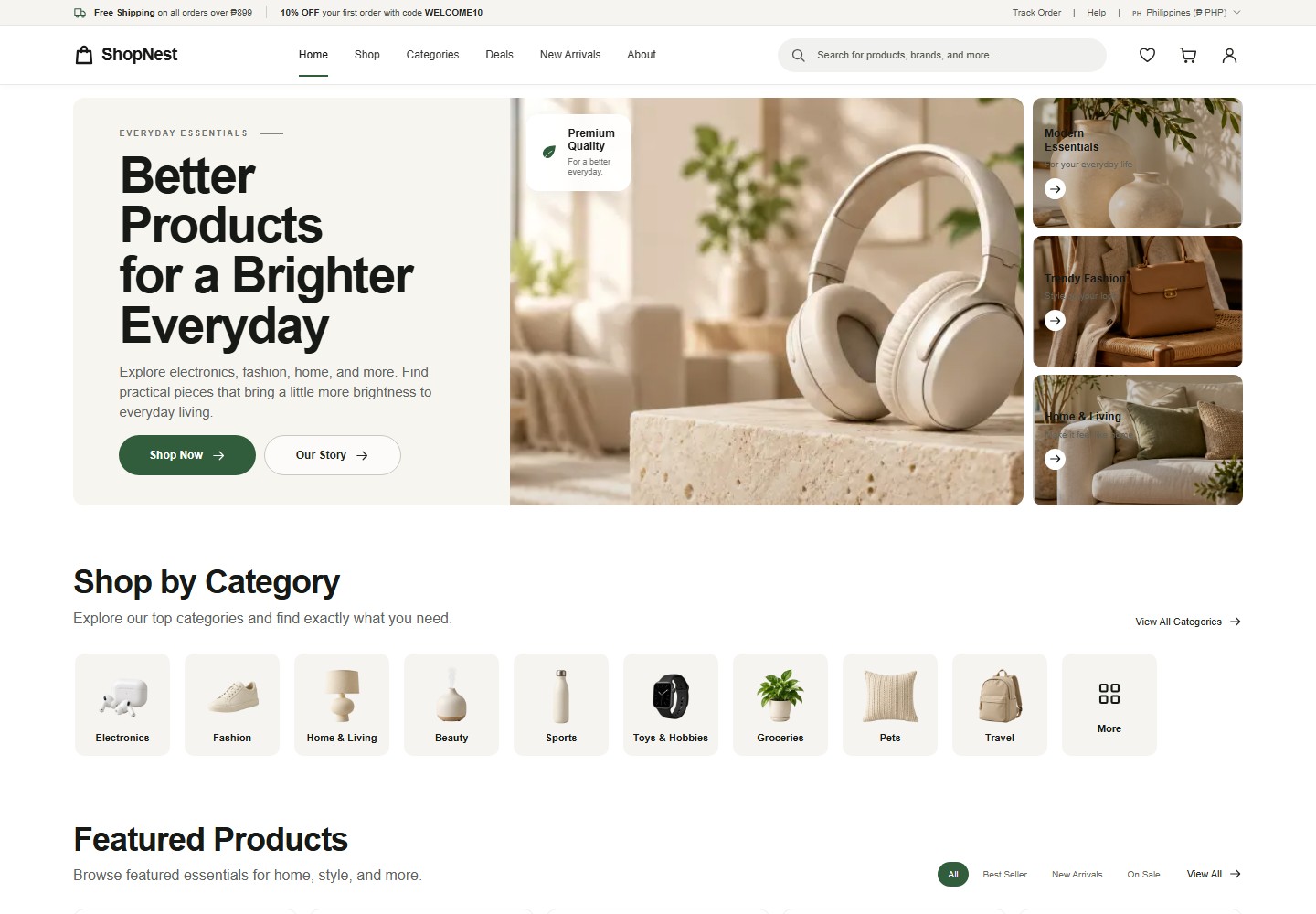 ShopNest E-commerce homepage preview