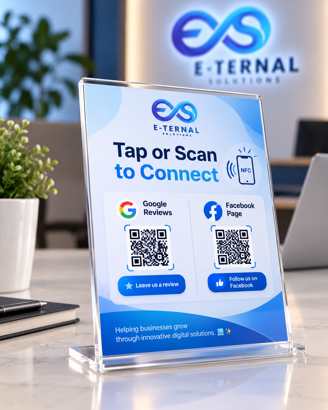 Acrylic countertop tap and scan display